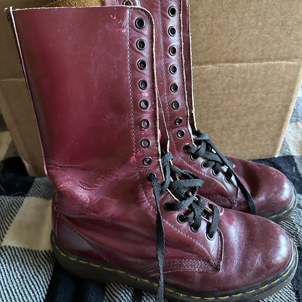 Dr. Martens Burgundy Leather Lace-Up Boots-Made in UK